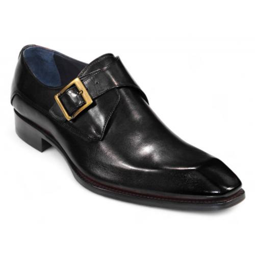 Duca Di Matiste "Massa" Black Genuine Italian Calf Leather Monk Strap Dress Shoes.